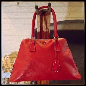 PRADA Red Saffiano Leather Structured Top Trapezoid Satchel Tote w/Dual Handles